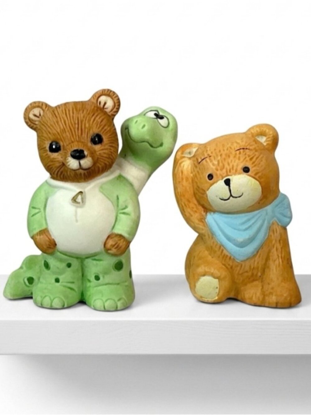 Vintage Baby Bear Figures 1438 Dinosaur Homco Hand Painted Porcelain 2 Pieces